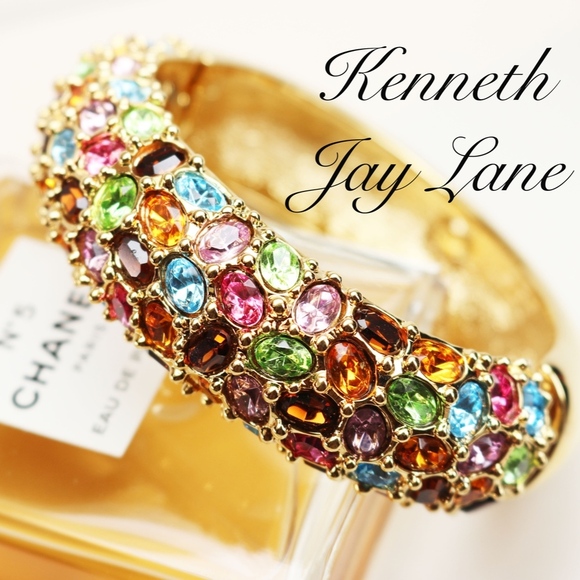 Vintage Kenneth Jay Lane Bejeweled Bangle Bracelet - Picture 4 of 8